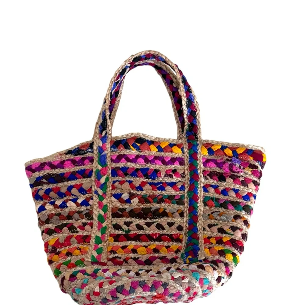 Sari and Jute Tote Bag Colorful & Large